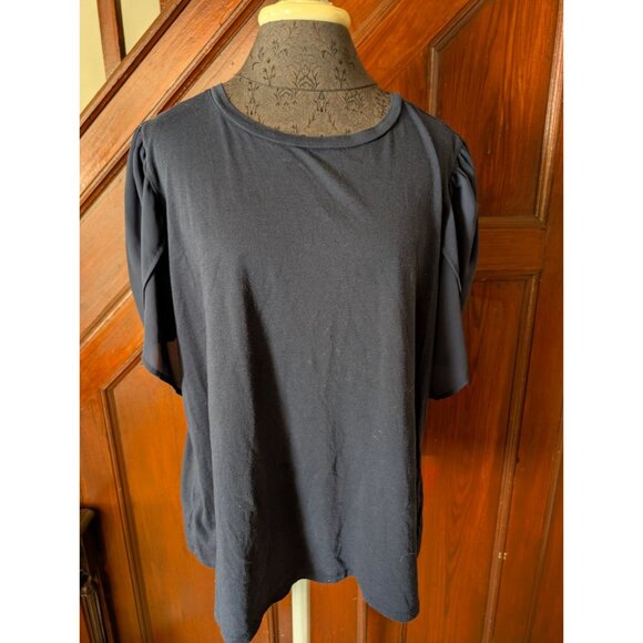 Michael Kors Womens Navy Blue Short Sleeve Top With Ruched Sleeves Size M - Picture 1 of 9